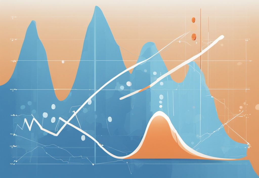 Moderne digitale Illustration mit blauem Farbschema, dynamischer Graph zeigt Auf- und Abschwung der Bonk Coin mit deutlichen Trendlinien und Zukunftsprojektionen.