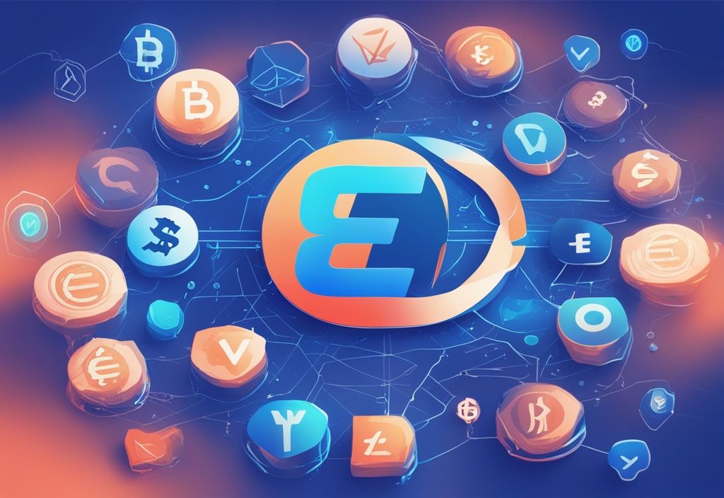 Moderne digitale Malerei mit blauem Farbschema, verschiedene Logos von Kryptowährungsbörsen um ein verblassendes Bitvavo-Logo, symbolisiert alternative Optionen