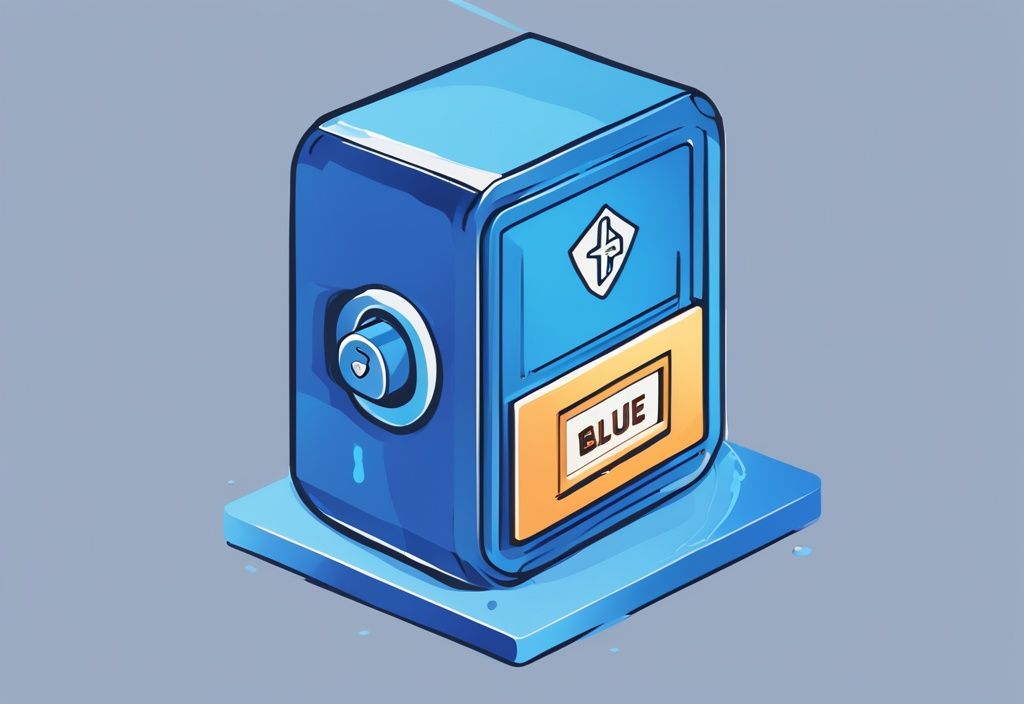 Moderne digitale Illustration mit blauem Farbschema: Ein sicher verschlossener digitaler Tresor mit dem Crypto.com-Logo auf einem Schildsymbol, das Online-Schutz darstellt. Ist Crypto.com sicher?
