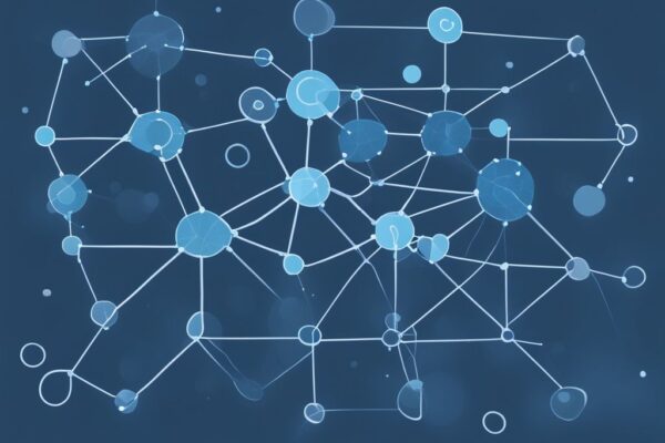 MyNode: Dein Leitfaden zur schnellen und effizienten Nutzung Modernes digitales Gemälde mit blauem Farbschema, das ein Netzwerkdiagramm mit verbundenen Knoten zeigt, wobei ein Knoten als 'MyNode' für personalisierte Netzwerkinteraktion gekennzeichnet ist.