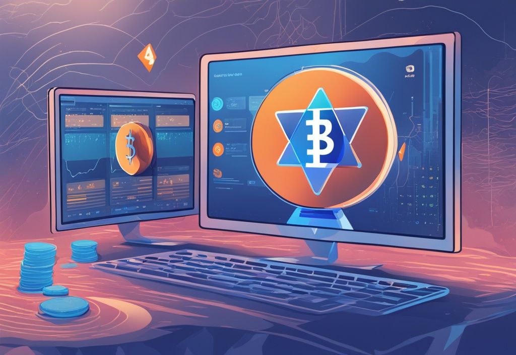 Moderne digitale Illustration mit blauem Farbschema, die CoinTracking auf der einen Seite in matten Farben und eine lebendige, benutzerfreundliche CoinTracking Alternative auf der anderen Seite zeigt.