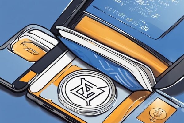 Nahaufnahme eines digitalen Bildschirms mit Kryptowährungs-Wallet und hervorgehobener Wallet Adresse finden, modernes digitales Gemälde in Blau.
