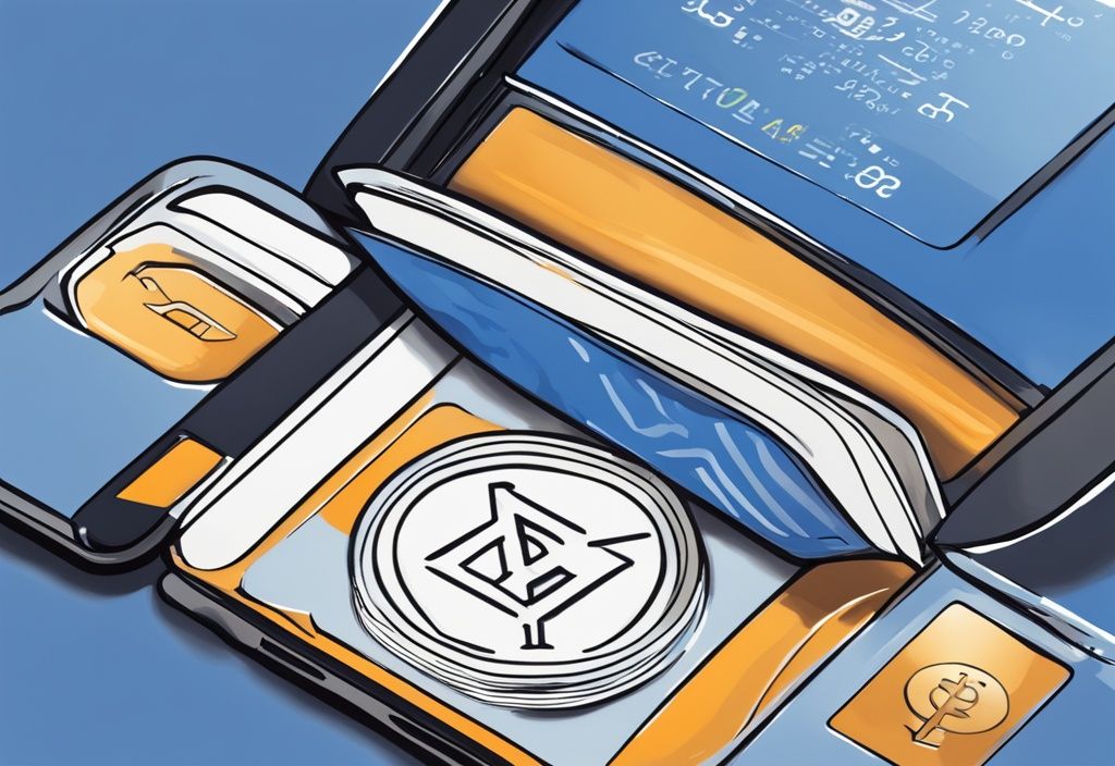 Nahaufnahme eines digitalen Bildschirms mit Kryptowährungs-Wallet und hervorgehobener Wallet Adresse finden, modernes digitales Gemälde in Blau.