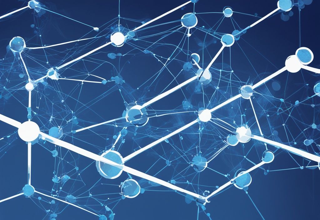 Moderne digitale Malerei mit blauen Farbtönen, die makroskalige digitale Knoten darstellen und Shibariums Blockchain-Infrastrukturnetzwerk symbolisieren.