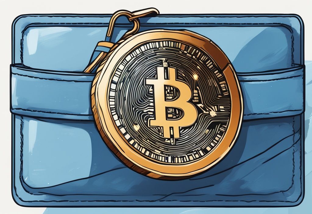 Nahaufnahme eines digitalen Bildschirms mit einer Kryptowährungs-Wallet und hervorgehobener Wallet Adresse finden, modernes digitales Gemälde in Blau.