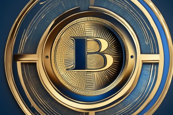 3D goldene Münze mit eingraviertem The Graph Coin Symbol, beleuchtet auf dunklem Hintergrund, modernes digitales Gemälde in Blau.