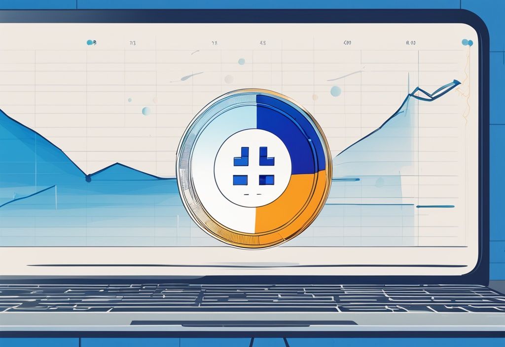Moderne digitale Illustration eines Charts mit zwei Kryptowährungskursen, die eine zunehmende Differenz darstellen, um das Konzept des 'Spreads' im Kryptohandel zu veranschaulichen, Hauptfarbthema Blau.