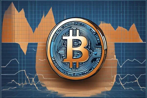 Moderne digitale Illustration in Blau, die das Bitcoin-Wachstum zeigt, inklusive eines halbierten Bitcoin-Symbols, das die Bitcoin Halving Auswirkungen reflektiert.