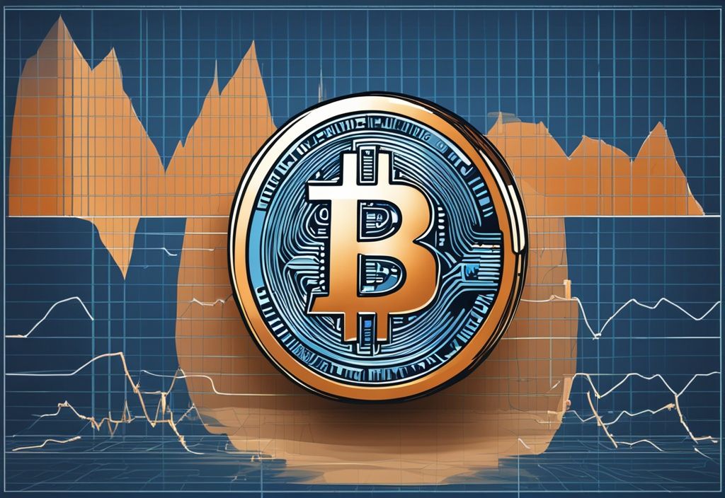 Moderne digitale Illustration in Blau, die das Bitcoin-Wachstum zeigt, inklusive eines halbierten Bitcoin-Symbols, das die Bitcoin Halving Auswirkungen reflektiert.