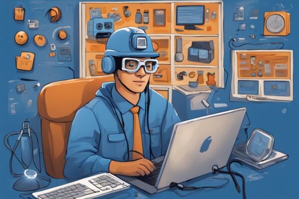 Moderner digitaler Gemäldeillustration eines Nerds mit Brille und Helm mit Stirnlampe, der die Nerd Miner V2 Software auf seinem Computer benutzt, während zahlreiche Kommentare, Likes und Emojis um den Bildschirm schweben, um Online-Bewertungen darzustellen – Nerd Miner V2 Erfahrungen.