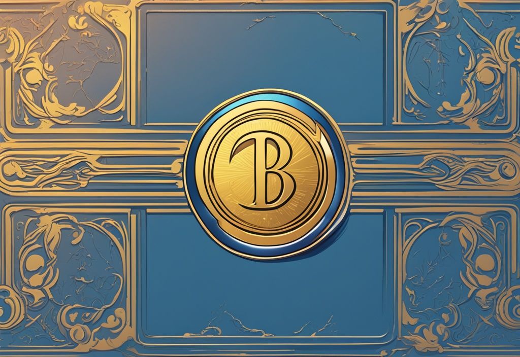 Moderne digitale Malerei mit blauem Farbthema, zeigt einen goldenen Münze und ein leuchtendes digitales Token, getrennt durch eine gebrochene Linie, um den Unterschied Token und Coin darzustellen.