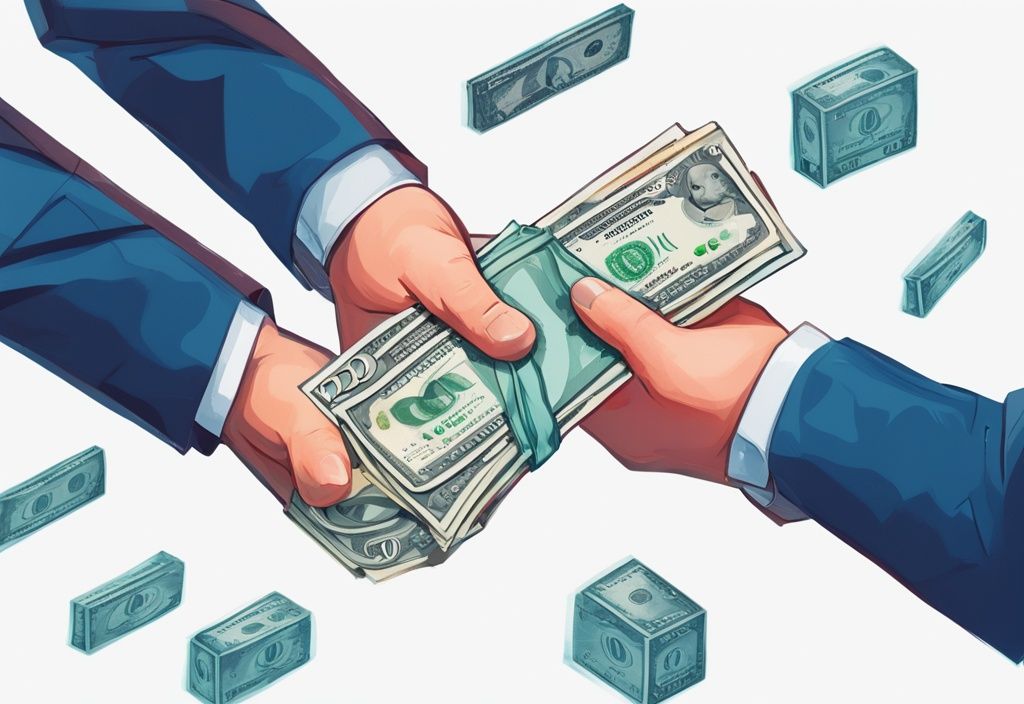 Digitale Illustration eines Geldtransfers von einem Blockchain-Netzwerk zu einem traditionellen Bankkonto, Hauptfarbe Blau, symbolisiert Blockchain-Auszahlung