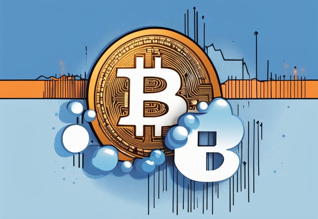 Moderne digitale Illustration in Blau, zeigt Bitcoin-Wertwachstum und Bitcoin-Symbol halbiert, reflektiert Bitcoin Halving Auswirkungen