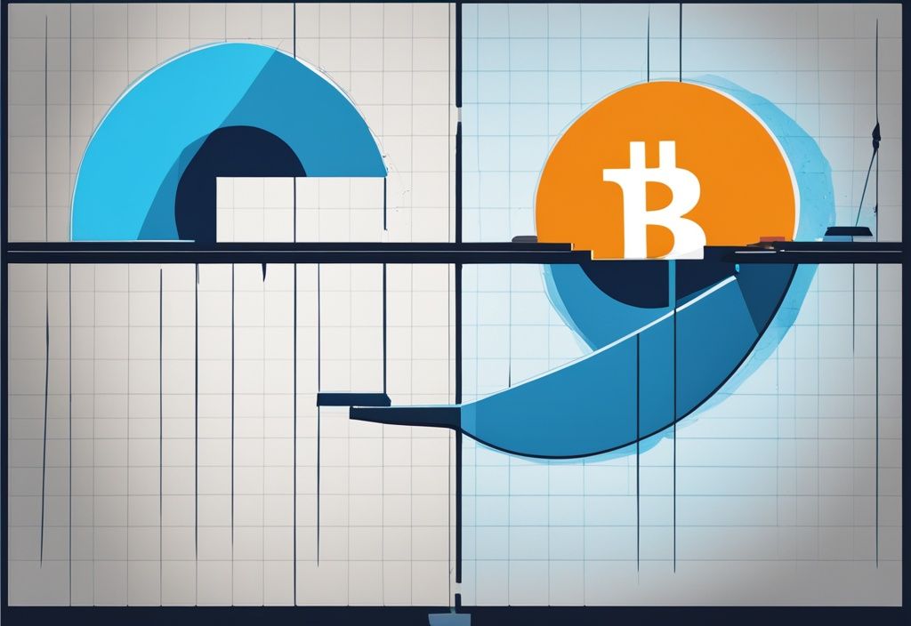 Moderne digitale Illustration in Blau: Bitcoin-Markt vor und nach "Halving" im Vergleich