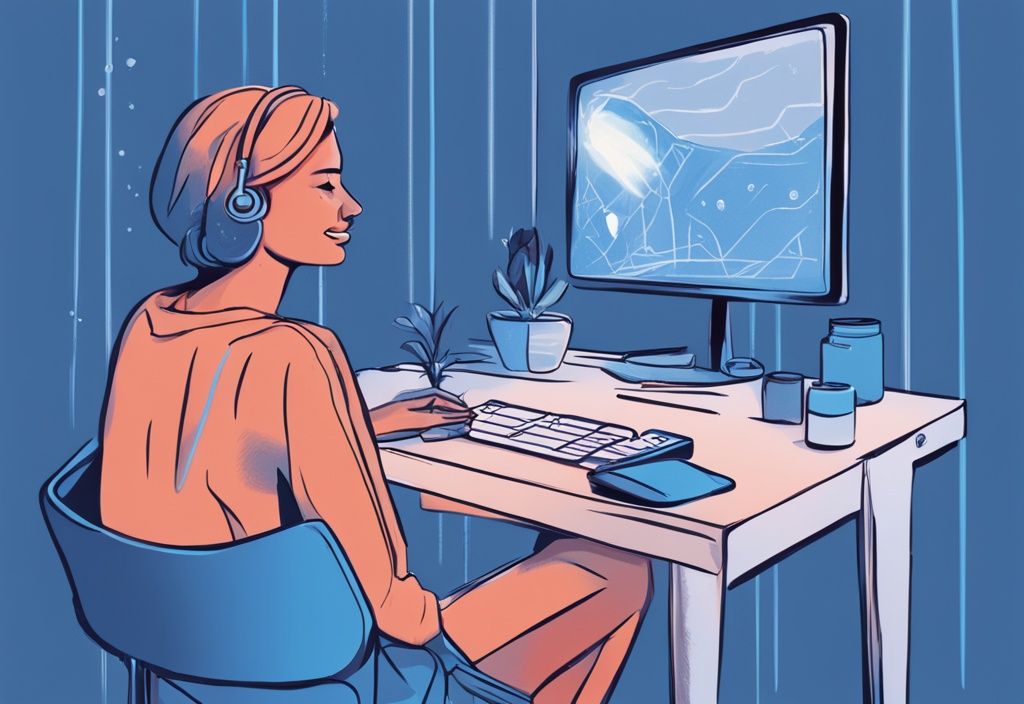 Moderne digitale Illustration eines zufriedenen Nutzers vor dem Computer, der positive Trezor Safe 3 Erfahrungen zeigt.