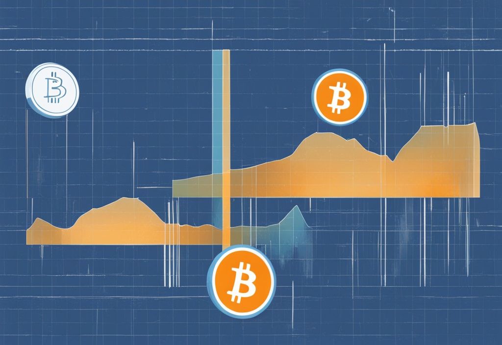 Moderne digitale Malerei mit blauem Farbschema, die einen Graphen zeigt; links der Bitcoin-Markt vor dem "Halving", rechts die Auswirkungen nach dem "Halving".