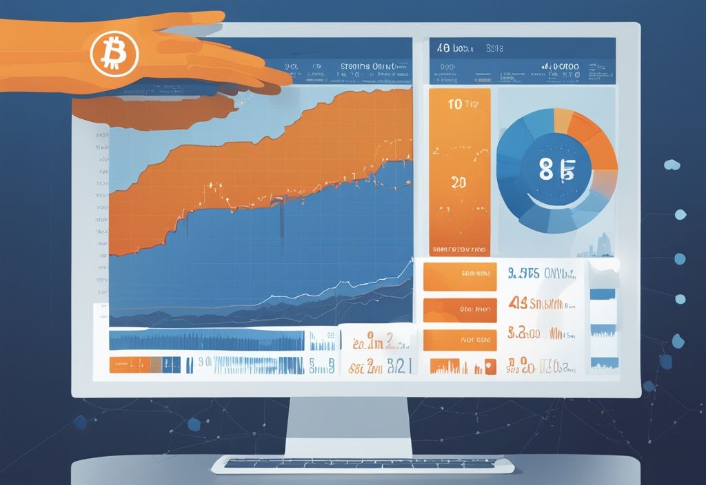 Moderne digitale Illustration mit blauem Farbschema, zeigt dynamischen Graphen zur Abnahme der Bitcoin-Belohnungen bei Halving-Events, ergänzt durch ein detailliertes Infografik zur Erklärung des Bitcoin-Halvings.
