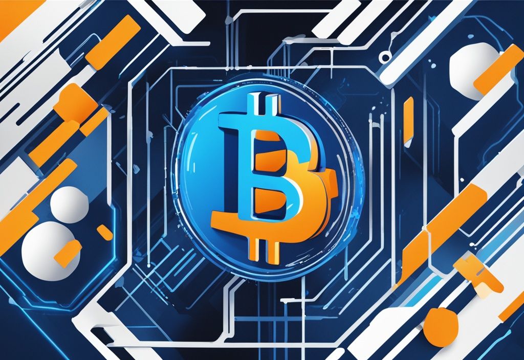 Moderne digitale Malerei mit blauem Farbschema, die Integration und Effizienz von Bitcoin und Native SegWit Blöcken darstellt.