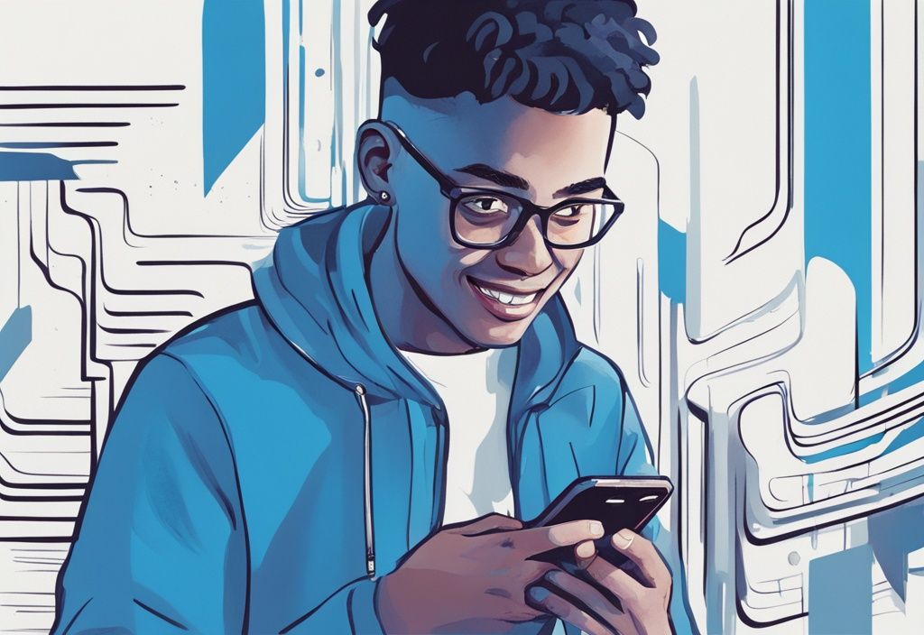 Junger moderner Mensch nutzt die Getquin App auf einem Smartphone und zeigt Zufriedenheit und Erfolg – Getquin Erfahrungen