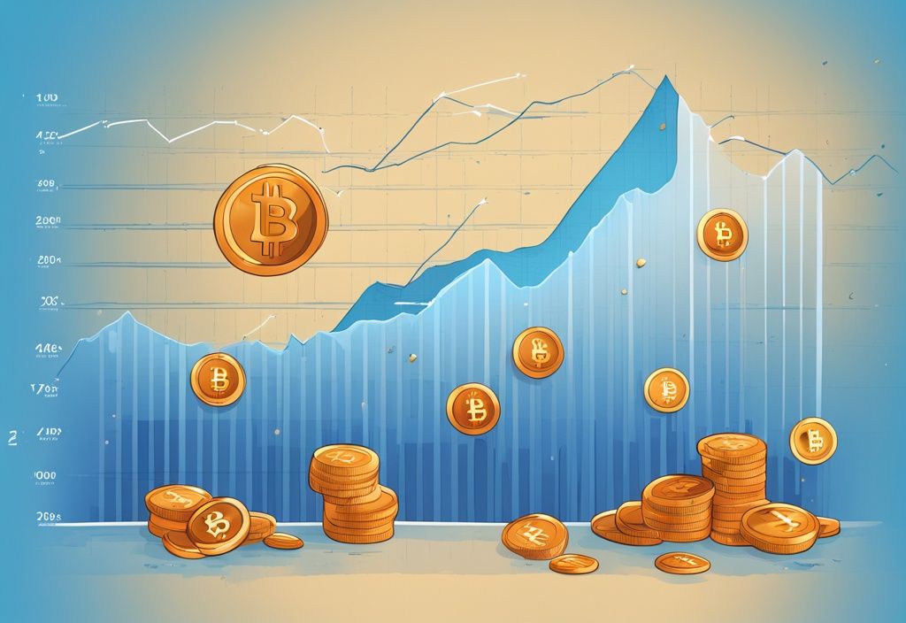 Moderne digitale Illustration mit blauem Farbschema, dynamischem Diagramm zur Abnahme der Bitcoin-Belohnungen bei Halving-Ereignissen und Infografik zur Erklärung des Bitcoin-Halvings.