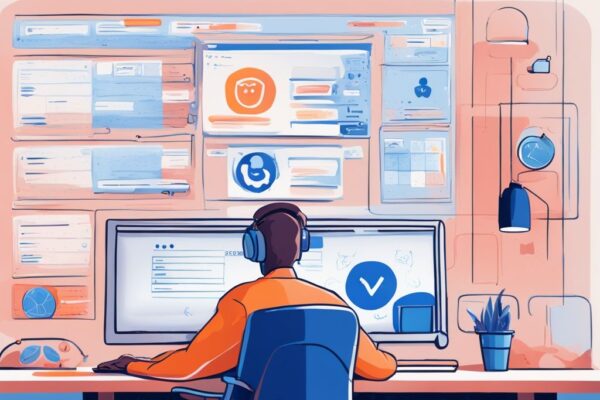 Zufriedener Benutzer navigiert die Bitvavo Ledger Oberfläche auf einem Computerbildschirm, positive Bitvavo Ledger Erfahrungen und nahtlose Transaktionen in blauer Farbgebung.