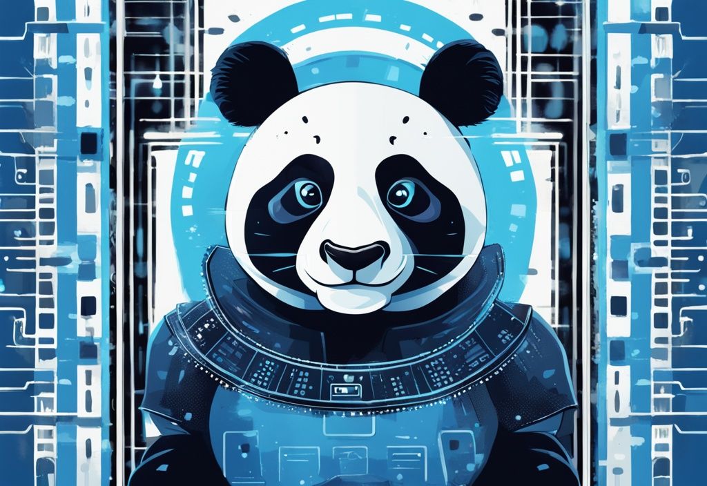 Moderner digitaler Panda mit Schild und Binärcode, der die Bitpanda Einlagensicherung darstellt.