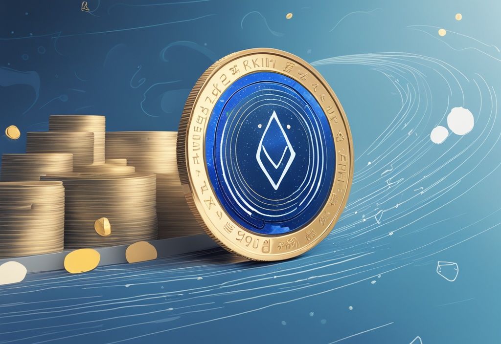 Moderne digitale Illustration mit blauem Farbschema, die die zukünftige positive Performance-Trendprognose der Floki Inu Coin zeigt