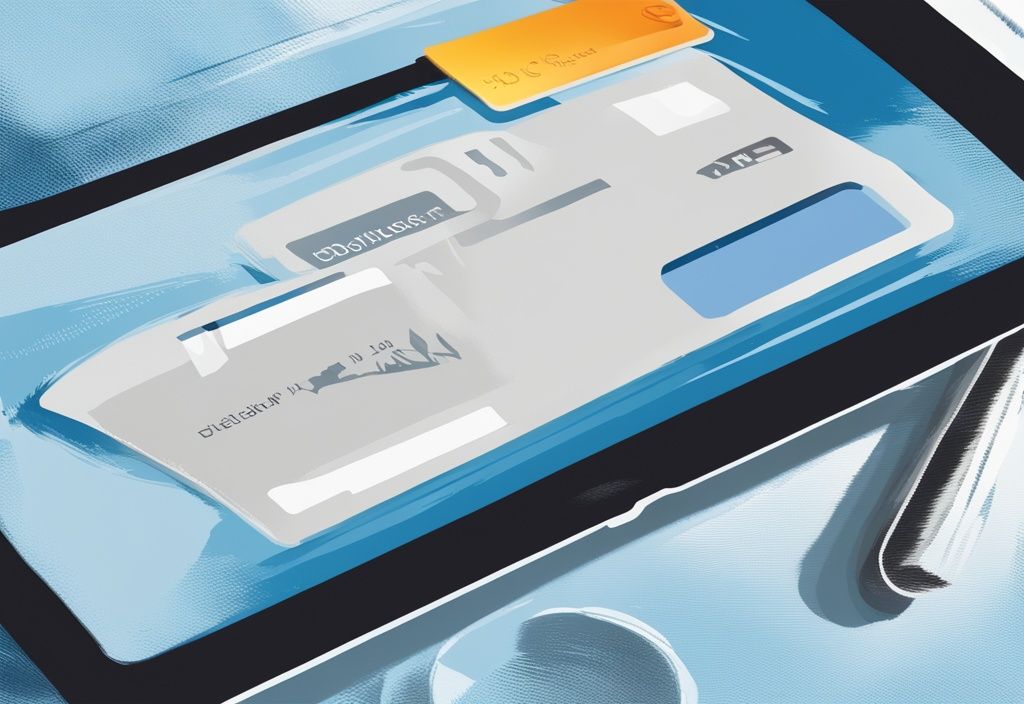 Moderne digitale Malerei-Illustration mit Blautönen, Nahaufnahme eines Computerbildschirms mit digitaler Geldbörse und vergrößerter Wallet-Adresse.