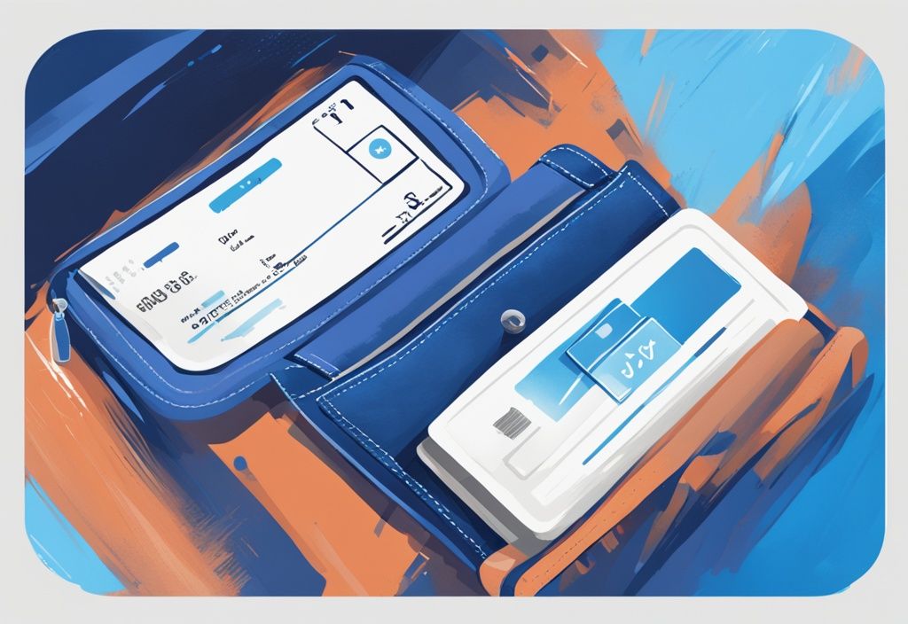Moderne digitale Malerei mit blauem Farbschema, digitaler Geldbörse und komplexem alphanumerischem Code, beschriftet als 'Wallet Address' - Was ist eine Wallet Adresse?