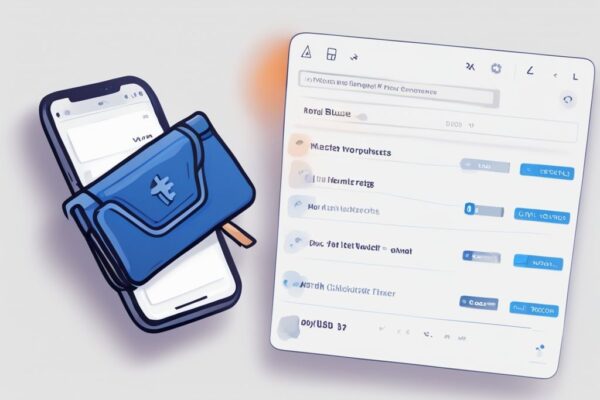 Exodus Wallet Test: Unser umfangreicher Prüfbericht zum Crypto Wallet Moderne digitale Malerei mit blauem Farbschema, zeigt Exodus Wallet Test Interface, umgeben von einer Checkliste mit Häkchen für bestandene Tests.