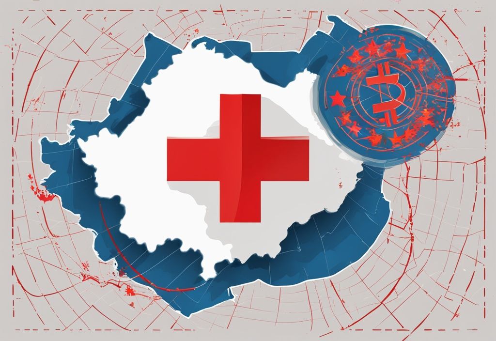 China Bitcoin illegal: Symbolische Darstellung mit Bitcoin-Symbol, rotem Kreuz und China-Karte, moderne digitale Illustration in Blau.