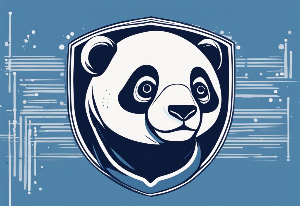 Bitpanda Einlagensicherung: Digitales Gemälde eines Pandas mit Schild und Binärcode in Blau zur Darstellung der sicheren Einlagensicherung.