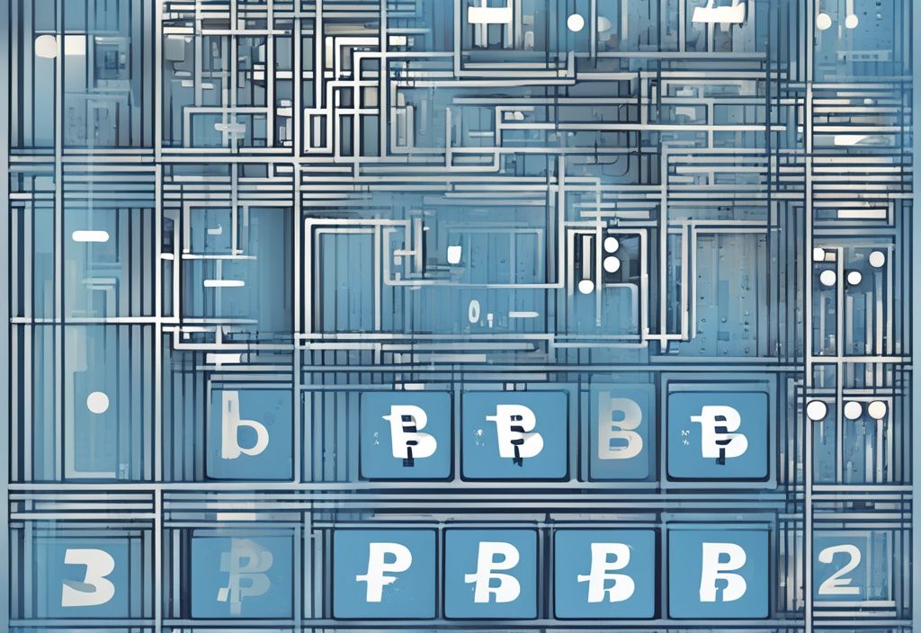 Moderne digitale Malerei mit drei Bitcoin-Adressen: P2PKH, P2SH und Bech32, in blauen Farbtönen.