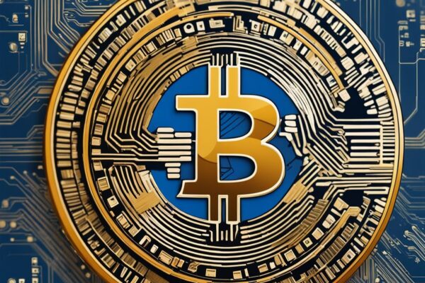 Bitcoin Native SegWit: Alles, was Sie wissen müssen Moderne digitale Illustration in Blau mit einer goldenen Bitcoin-Münze, auf der "Native SegWit" steht, vor einem Hintergrund aus komplexen Blockchain-Codes.