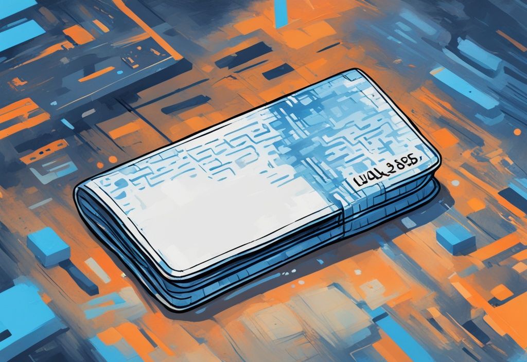 Moderne digitale Illustration in Blau mit einem geöffneten digitalen Wallet, das einen komplexen alphanumerischen Code als 'Wallet Address' zeigt, Was ist eine Wallet Adresse