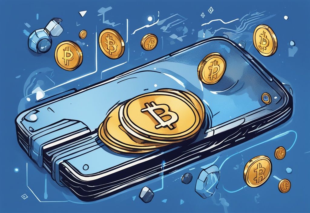 Moderne digitale Malerei, futuristische digitale Geldbörse, sicher, top-gesichert, blaue Farbgebung, Kryptowährungen, bestes Konto für Krypto-Assets