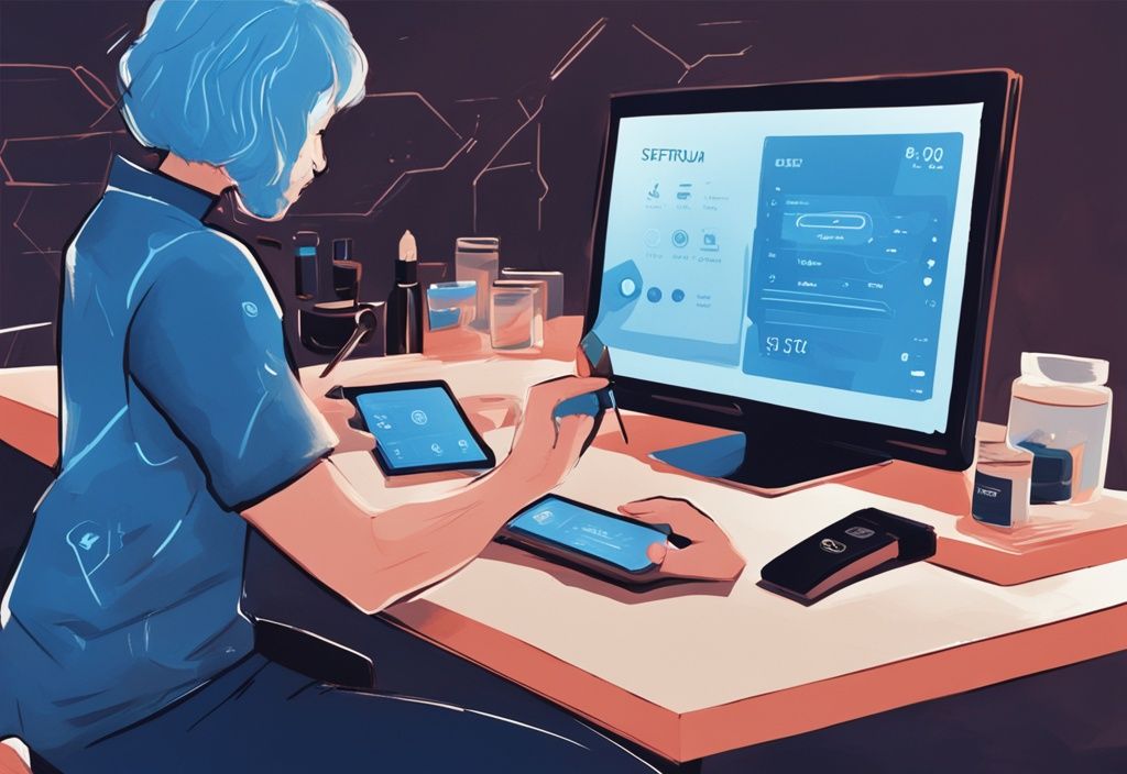Moderne digitale Malerei, blaue Farbthematik, Schritt-für-Schritt-Demonstration eines Tests auf einem Electrum Wallet auf einem digitalen Gerät.