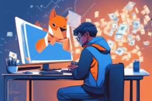 Moderne digitale Malerei, Person bestätigt Geldabhebungstransaktion auf MetaMask Wallet, Wie MetaMask Geld auszahlen.