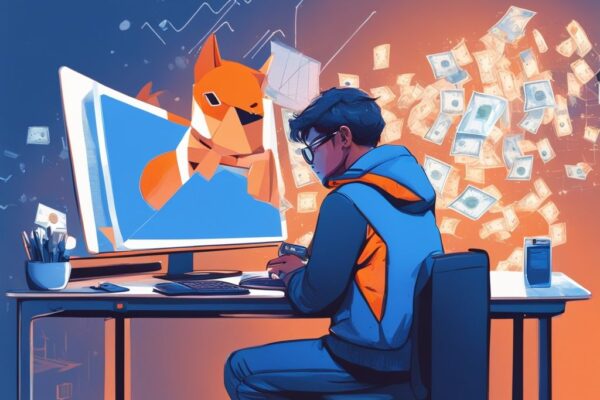 Anleitung: Wie MetaMask Geld auszahlen – Einfacher Leitfaden für Neulinge Moderne digitale Malerei, Person bestätigt Geldabhebungstransaktion auf MetaMask Wallet, Wie MetaMask Geld auszahlen.