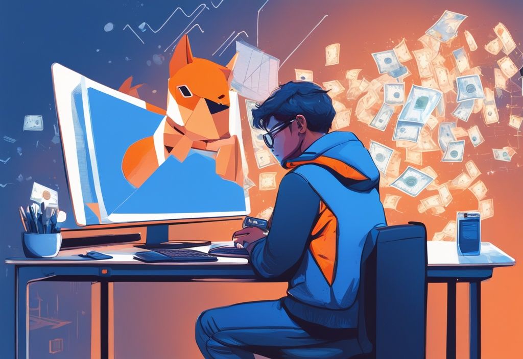 Moderne digitale Malerei, Person bestätigt Geldabhebungstransaktion auf MetaMask Wallet, Wie MetaMask Geld auszahlen.